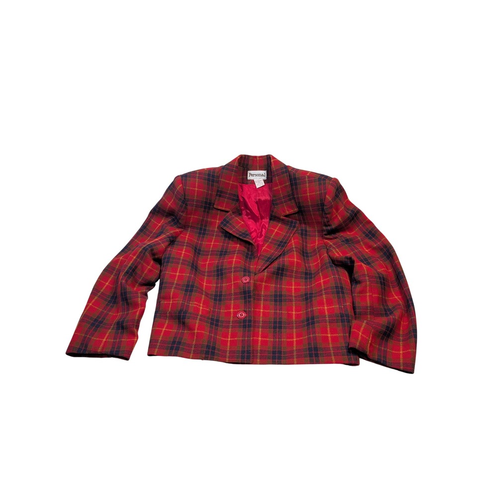 Personal Women Plaid Wool Blend Blazer Jacket Size 12 Red Multi